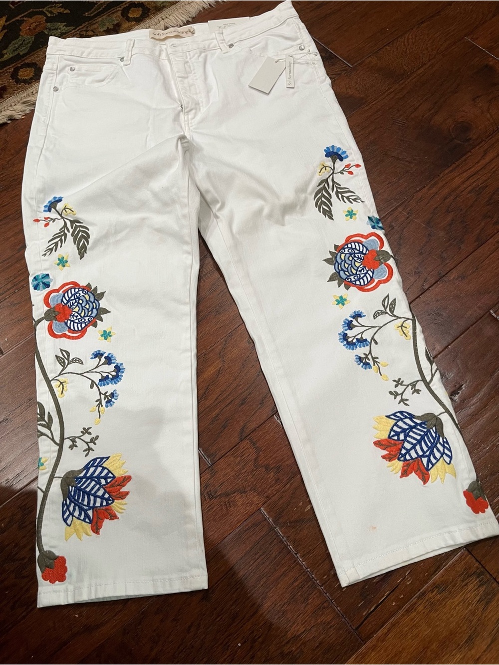 White Embroidered Floral Crop Jeans NWT